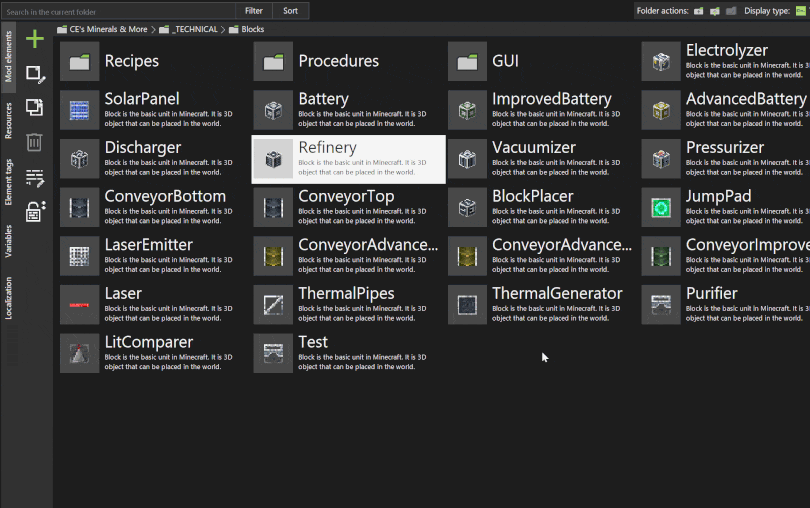 Improved folder selection when creating a new mod element in MCreator Minecraft mod maker