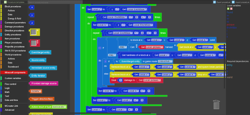 Customizable brightness and saturation of Blocky blocks and variable type indicators in MCreator mod making IDE for Minecraft