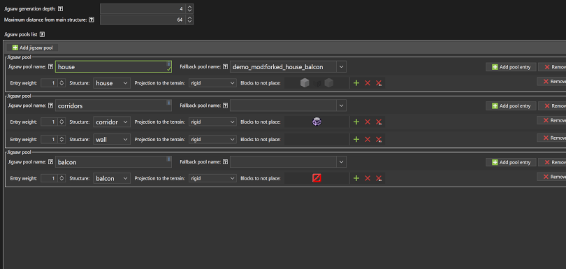 Minecraft structure jigsaw editor in MCreator