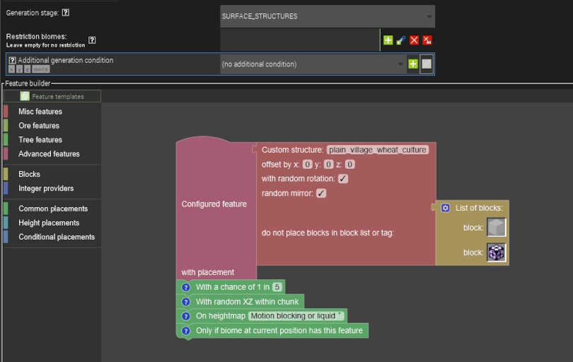 NBT files as custom features in the feature mod element in MCreator - alter Minecraft world gen in any way you can imagine