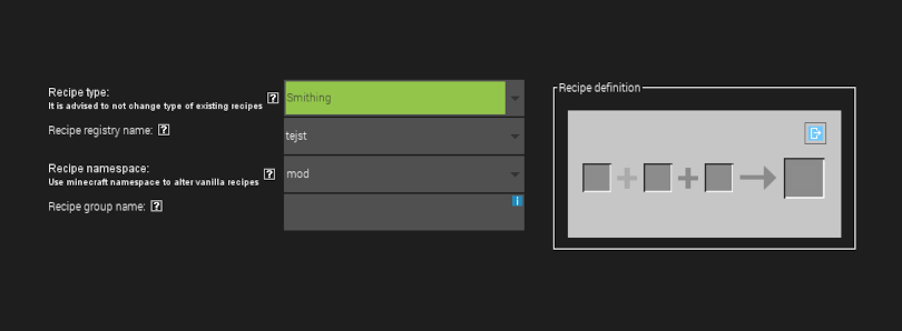 Minecraft smithing table template input slot support in MCreator Minecraft mod maker