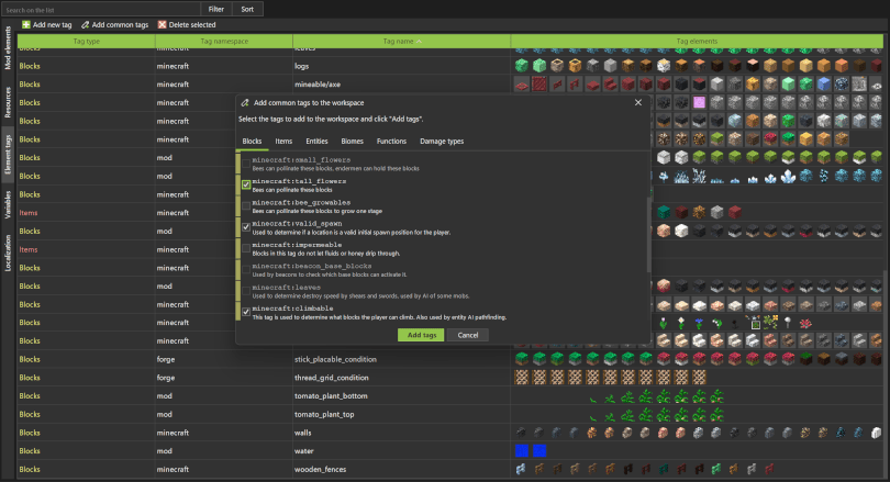 Improved Minecraft tag management with new dedicated panel